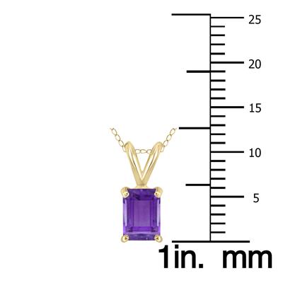 14K Yellow Gold 6x4MM Emerald Shaped Amethyst Pendant