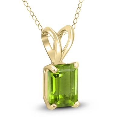 14K Yellow Gold 6x4MM Emerald Shaped Peridot Pendant