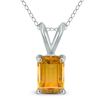 14K White Gold 7x5MM Emerald Shaped Citrine Pendant