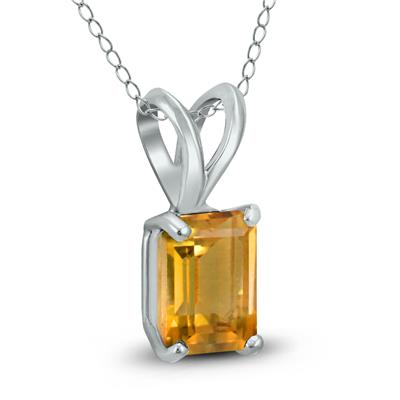 14K White Gold 7x5MM Emerald Shaped Citrine Pendant