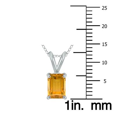 14K White Gold 7x5MM Emerald Shaped Citrine Pendant