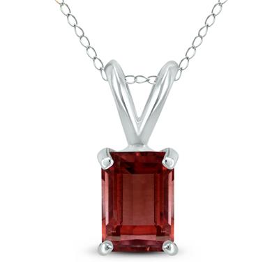 14K White Gold 7x5MM Emerald Shaped Garnet Pendant