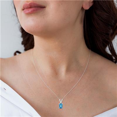 14K White Gold 8x6MM Emerald Shaped Blue Topaz Pendant