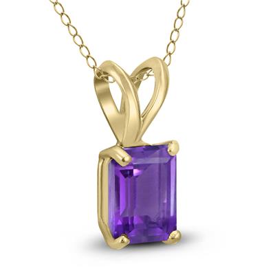 14K Yellow Gold 8x6MM Emerald Shaped Amethyst Pendant