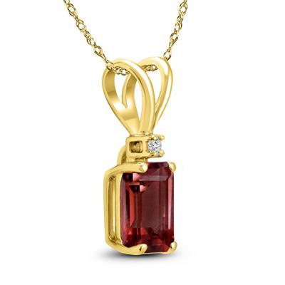 14K Yellow Gold 8x6MM Emerald Shaped Garnet and Diamond Pendant