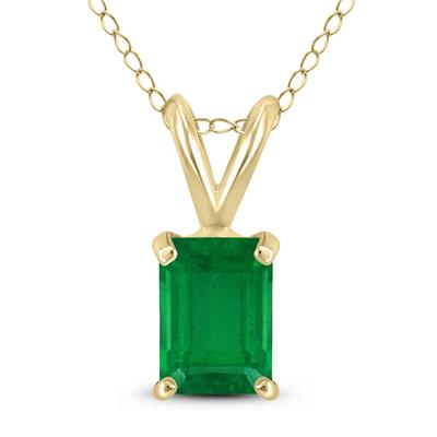 14K Yellow Gold 5x3MM Emerald Shaped Emerald Pendant