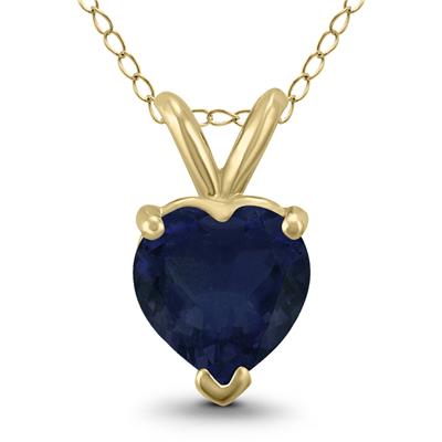 14K Yellow Gold 4MM Heart Sapphire Pendant