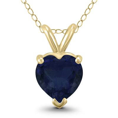 14K Yellow Gold 4MM Heart Sapphire Pendant