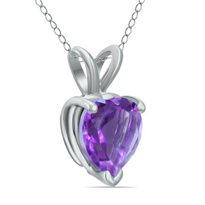 14K White Gold 5MM Heart Amethyst Pendant