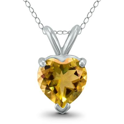 14K White Gold 6MM Heart Citrine Pendant