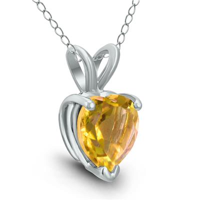 14K White Gold 6MM Heart Citrine Pendant