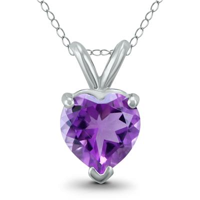 14K White Gold 7MM Heart Amethyst Pendant