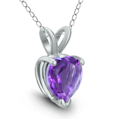 14K White Gold 7MM Heart Amethyst Pendant