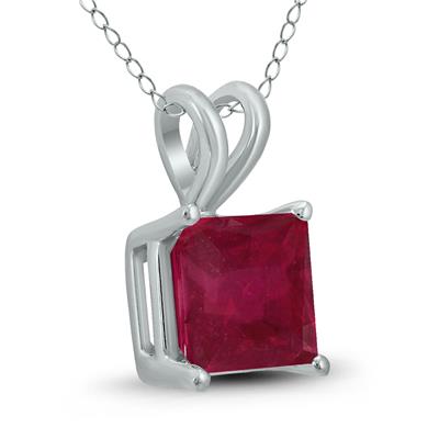 14K White Gold 4MM Square Ruby Pendant