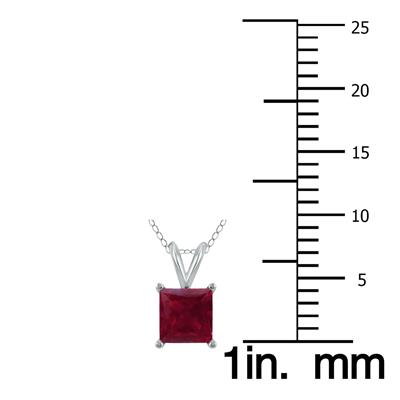 14K White Gold 4MM Square Ruby Pendant