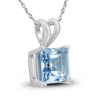 14K White Gold 5MM Square Aquamarine Pendant