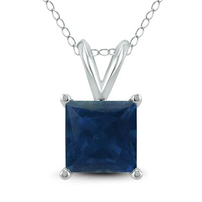 14K White Gold 5MM Square Sapphire Pendant