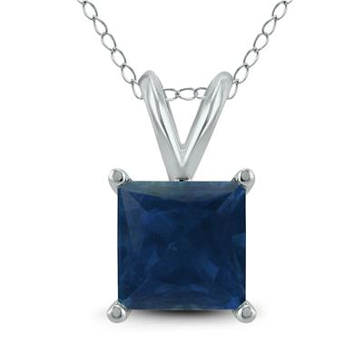 14K White Gold 5MM Square Sapphire Pendant