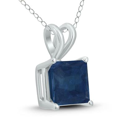 14K White Gold 5MM Square Sapphire Pendant