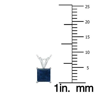 14K White Gold 5MM Square Sapphire Pendant