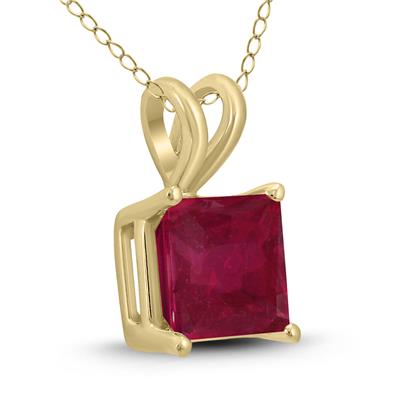 14K Yellow Gold 5MM Square Ruby Pendant