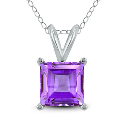 14K White Gold 6MM Square Amethyst Pendant