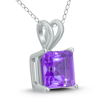 14K White Gold 6MM Square Amethyst Pendant