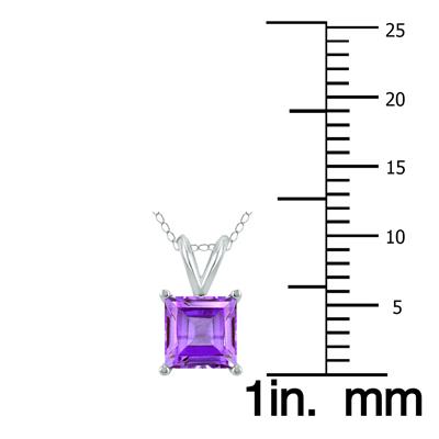14K White Gold 6MM Square Amethyst Pendant