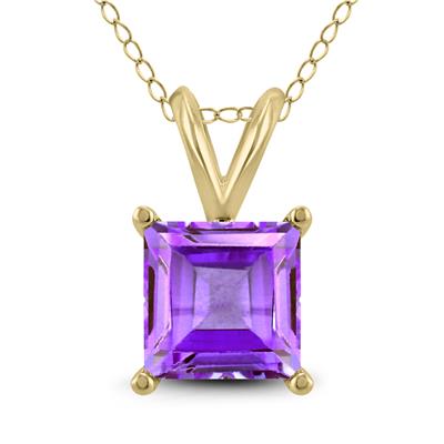 14K Yellow Gold 7MM Square Amethyst Pendant
