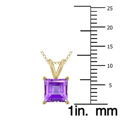 14K Yellow Gold 7MM Square Amethyst Pendant
