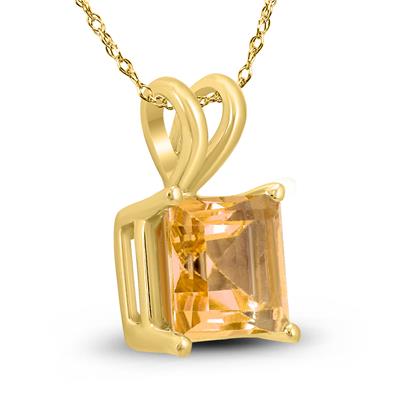 14K Yellow Gold 7MM Princess Shaped Citrine Pendant