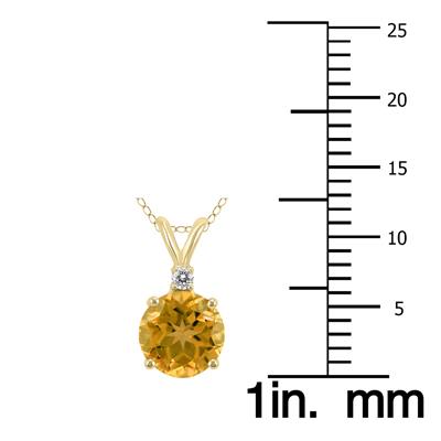 14K Yellow Gold 6MM Round Citrine and Diamond Pendant