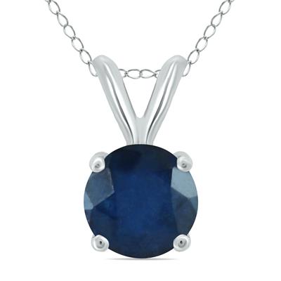 14K White Gold 4MM Round Sapphire Pendant