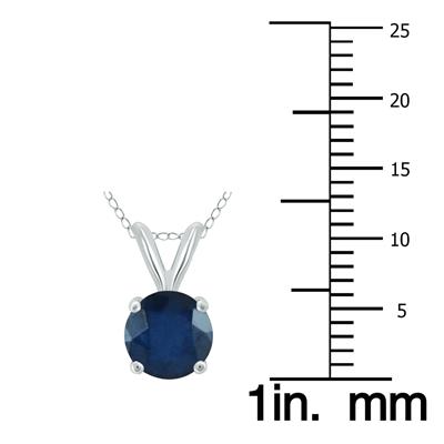14K White Gold 4MM Round Sapphire Pendant