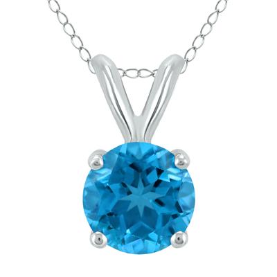 14K White Gold 6MM Round Blue Topaz Pendant