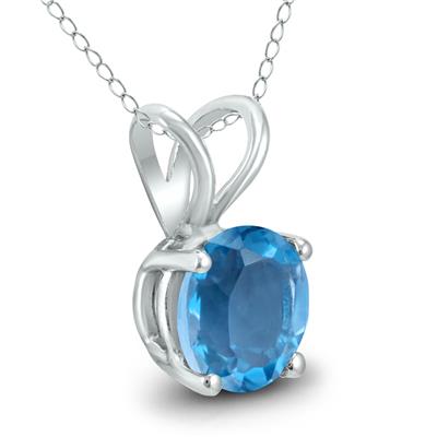 14K White Gold 6MM Round Blue Topaz Pendant