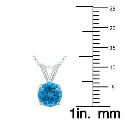 14K White Gold 6MM Round Blue Topaz Pendant