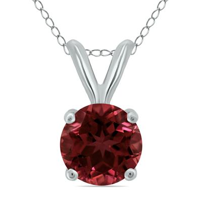 14K White Gold 6MM Round Garnet Pendant