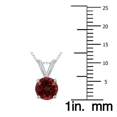 14K White Gold 6MM Round Garnet Pendant