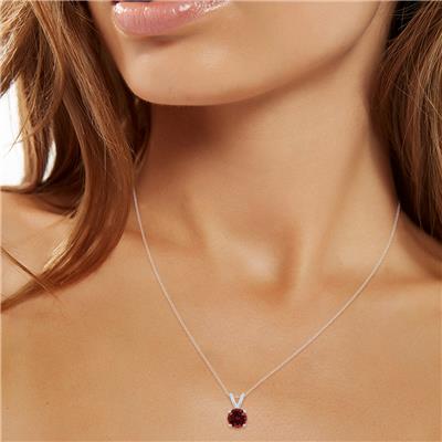 14K White Gold 6MM Round Garnet Pendant