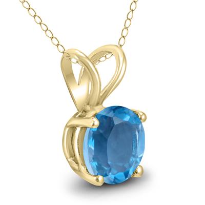 14K Yellow Gold 7MM Round Blue Topaz Pendant