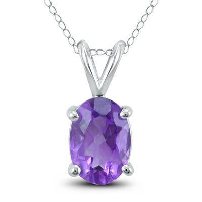 14K White Gold 6x4MM Oval Amethyst Pendant