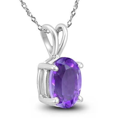 14K White Gold 6x4MM Oval Amethyst Pendant