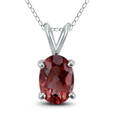 14K White Gold 6x4MM Oval Garnet Pendant