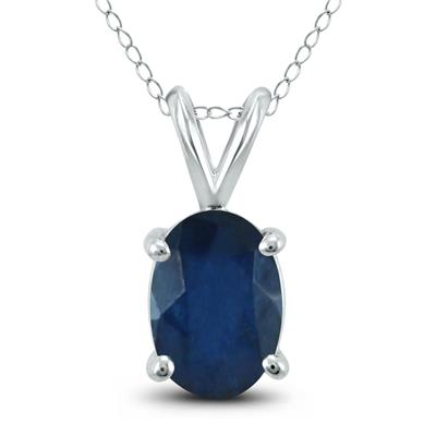 14K White Gold 6x4MM Oval Sapphire Pendant