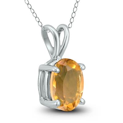 14K White Gold 7x5MM Oval Citrine Pendant