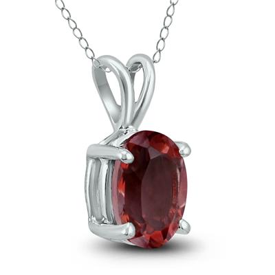 14K White Gold 8x6MM Oval Garnet Pendant
