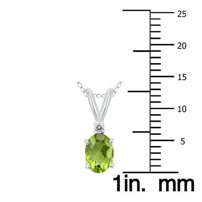 14K White Gold 6x4MM Oval Peridot and Diamond Pendant