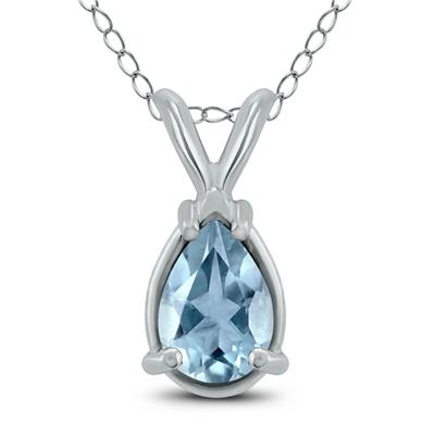 14K White Gold 5x3MM Pear Aquamarine Pendant