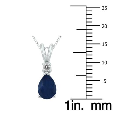 14K White Gold 6x4MM Pear Sapphire and Diamond Pendant